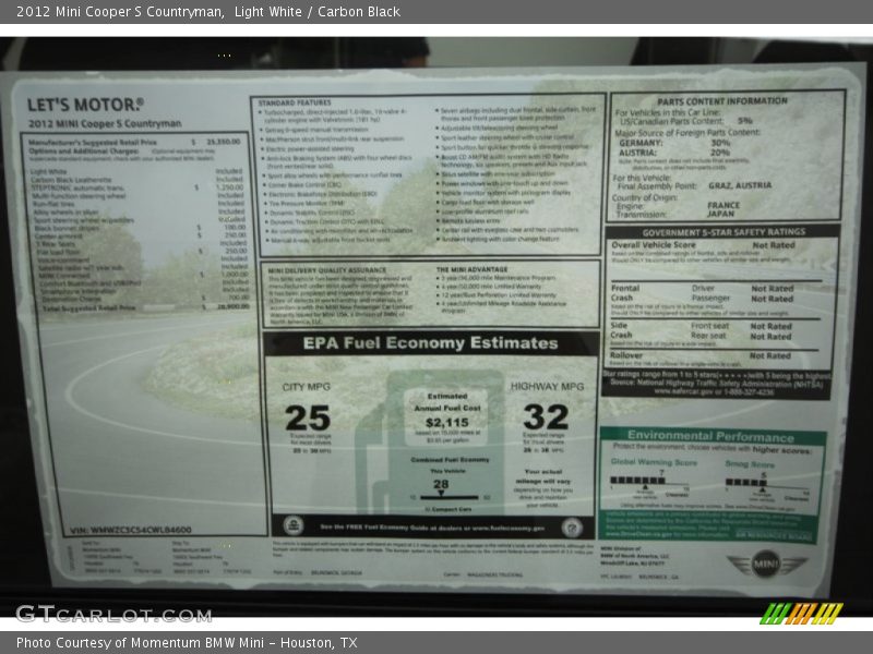 Light White / Carbon Black 2012 Mini Cooper S Countryman