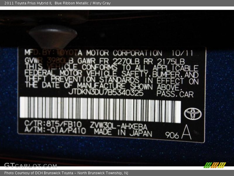 Blue Ribbon Metallic / Misty Gray 2011 Toyota Prius Hybrid II