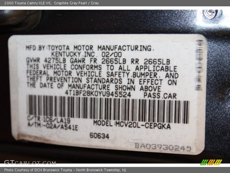 Graphite Gray Pearl / Gray 2000 Toyota Camry XLE V6
