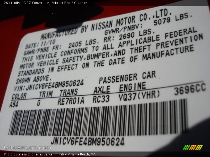 Vibrant Red / Graphite 2011 Infiniti G 37 Convertible