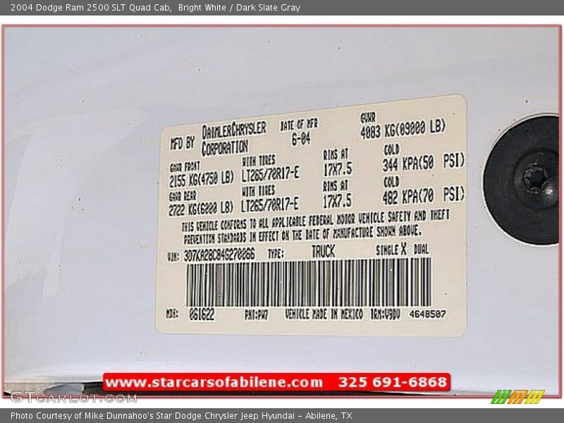 Bright White / Dark Slate Gray 2004 Dodge Ram 2500 SLT Quad Cab