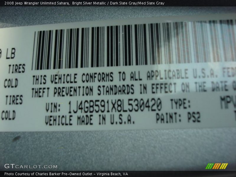 Bright Silver Metallic / Dark Slate Gray/Med Slate Gray 2008 Jeep Wrangler Unlimited Sahara