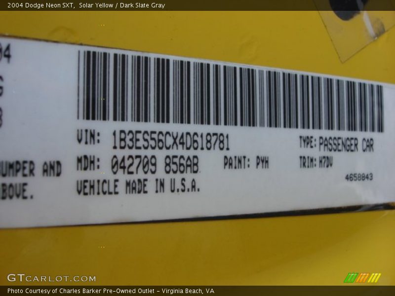 Solar Yellow / Dark Slate Gray 2004 Dodge Neon SXT