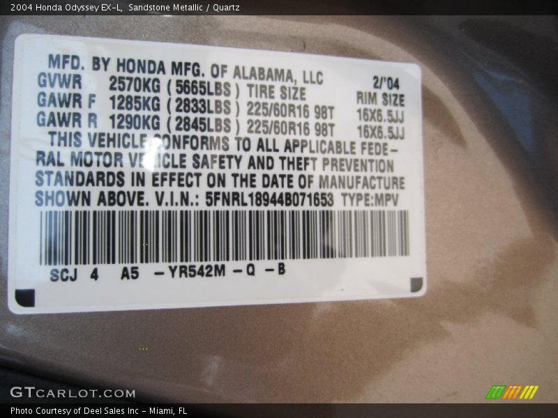 Sandstone Metallic / Quartz 2004 Honda Odyssey EX-L