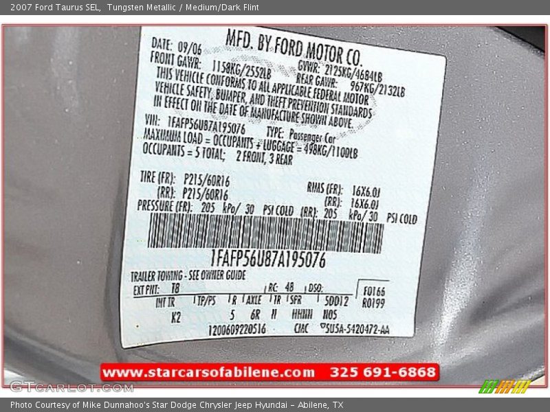Tungsten Metallic / Medium/Dark Flint 2007 Ford Taurus SEL