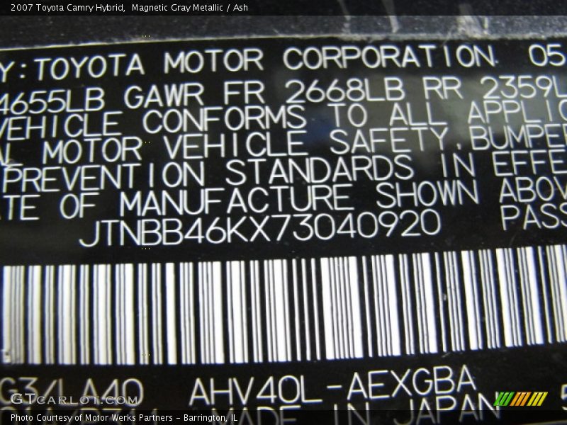 Magnetic Gray Metallic / Ash 2007 Toyota Camry Hybrid