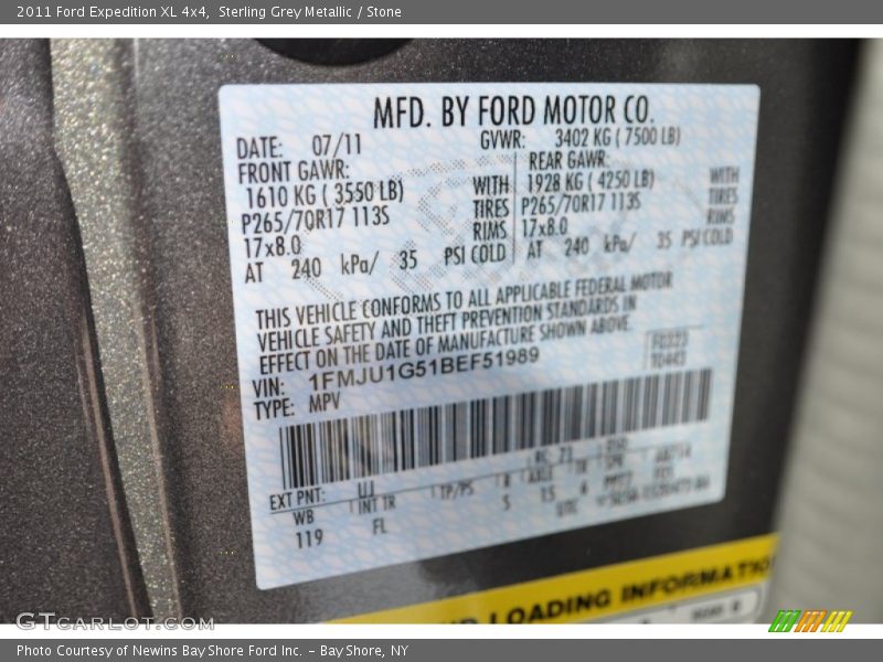 2011 Expedition XL 4x4 Sterling Grey Metallic Color Code UJ