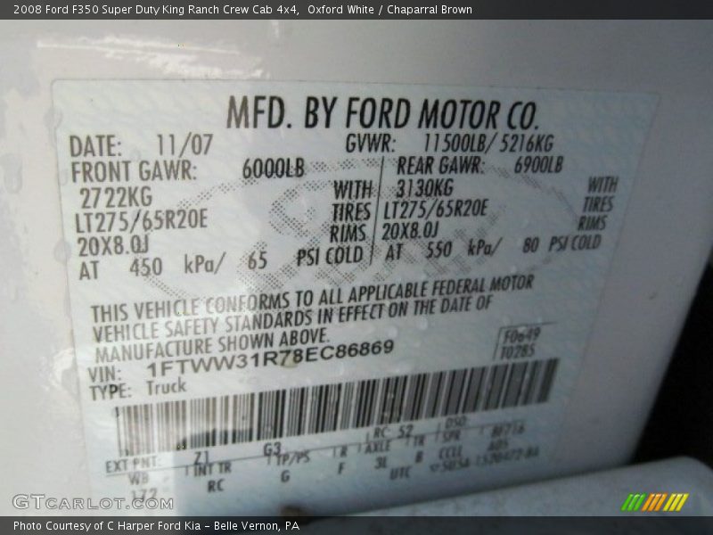 Oxford White / Chaparral Brown 2008 Ford F350 Super Duty King Ranch Crew Cab 4x4