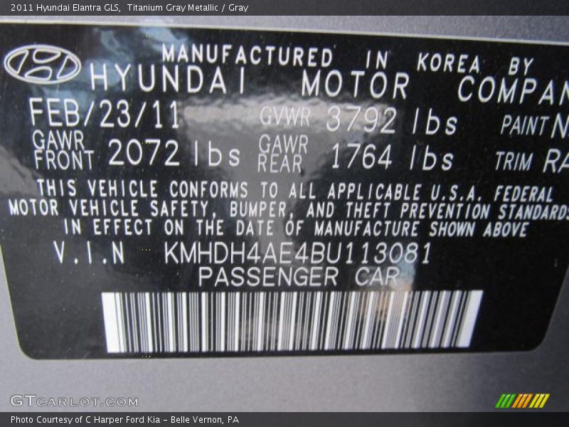 Titanium Gray Metallic / Gray 2011 Hyundai Elantra GLS