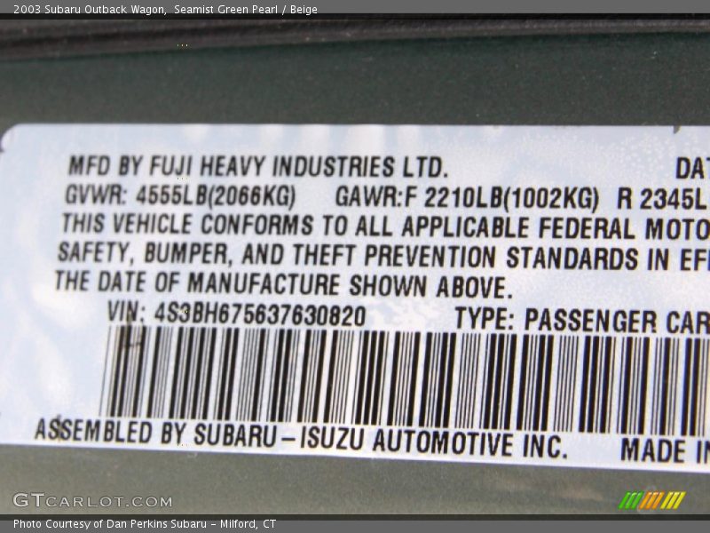 Seamist Green Pearl / Beige 2003 Subaru Outback Wagon