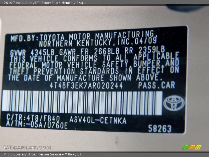 Sandy Beach Metallic / Bisque 2010 Toyota Camry LE