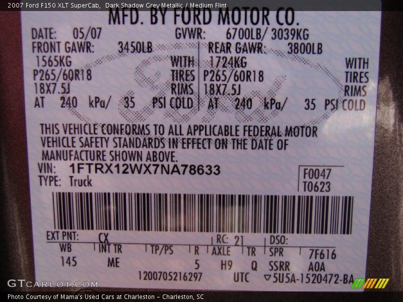 Dark Shadow Grey Metallic / Medium Flint 2007 Ford F150 XLT SuperCab
