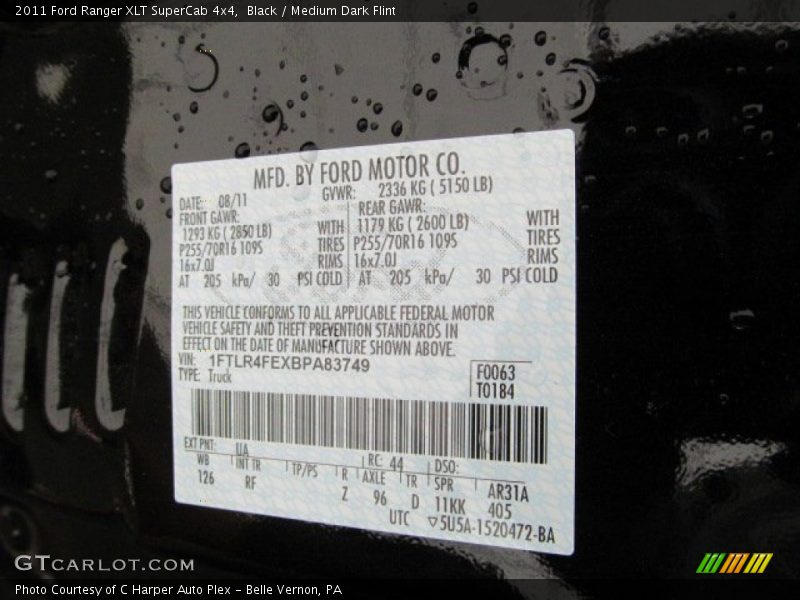 Black / Medium Dark Flint 2011 Ford Ranger XLT SuperCab 4x4