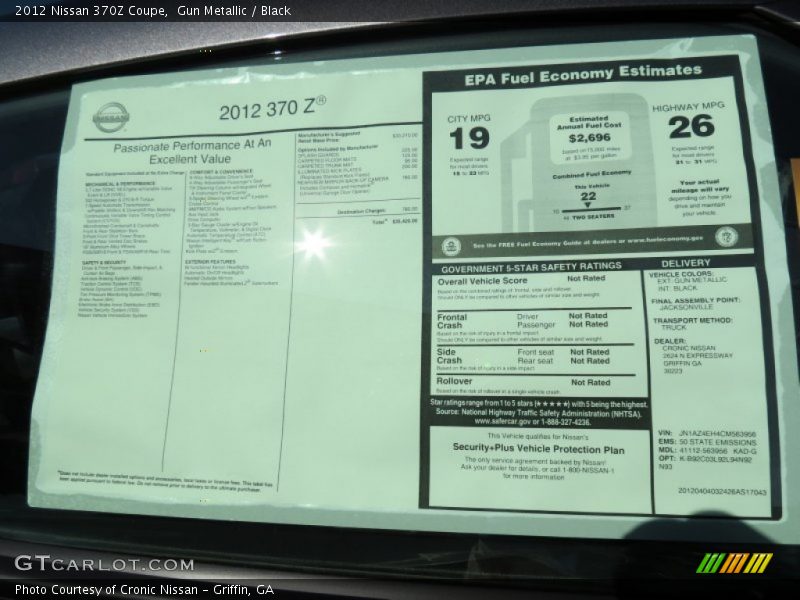  2012 370Z Coupe Window Sticker