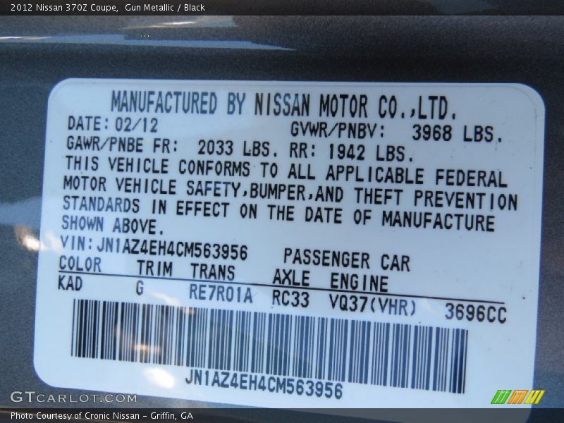 2012 370Z Coupe Gun Metallic Color Code KAD