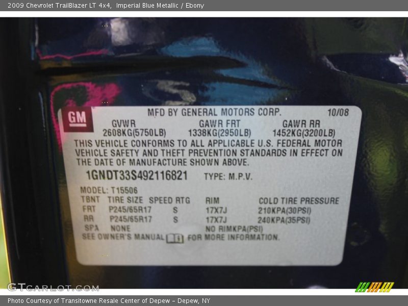 Imperial Blue Metallic / Ebony 2009 Chevrolet TrailBlazer LT 4x4