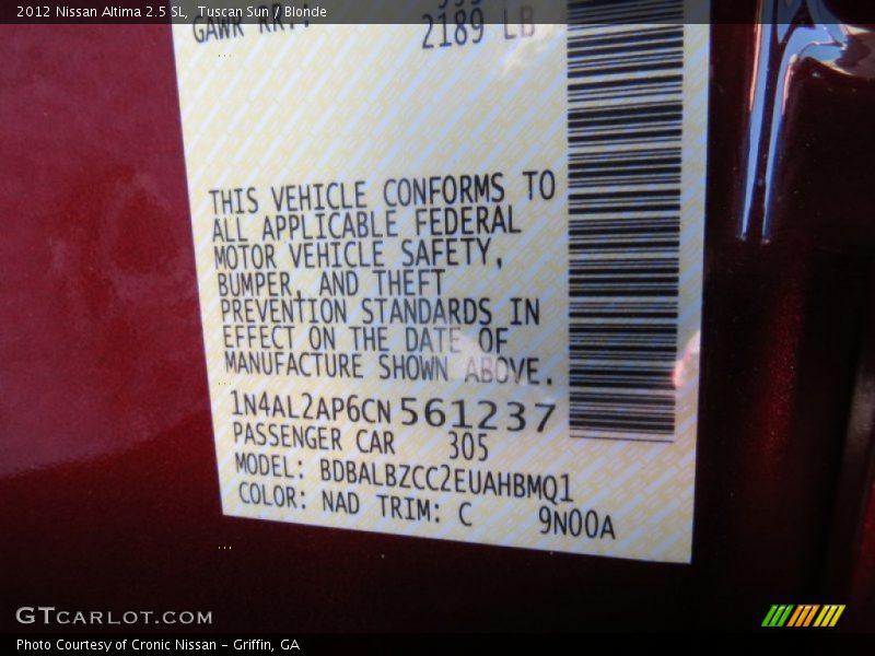 Tuscan Sun / Blonde 2012 Nissan Altima 2.5 SL