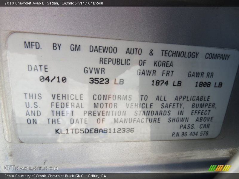 Cosmic Silver / Charcoal 2010 Chevrolet Aveo LT Sedan