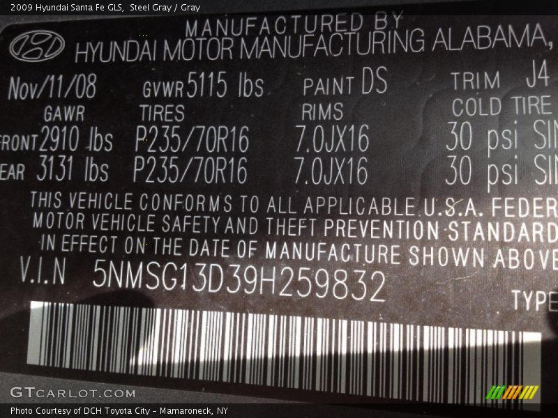 Steel Gray / Gray 2009 Hyundai Santa Fe GLS