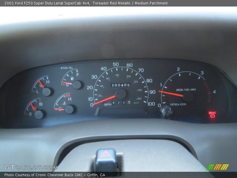 Toreador Red Metallic / Medium Parchment 2001 Ford F250 Super Duty Lariat SuperCab 4x4