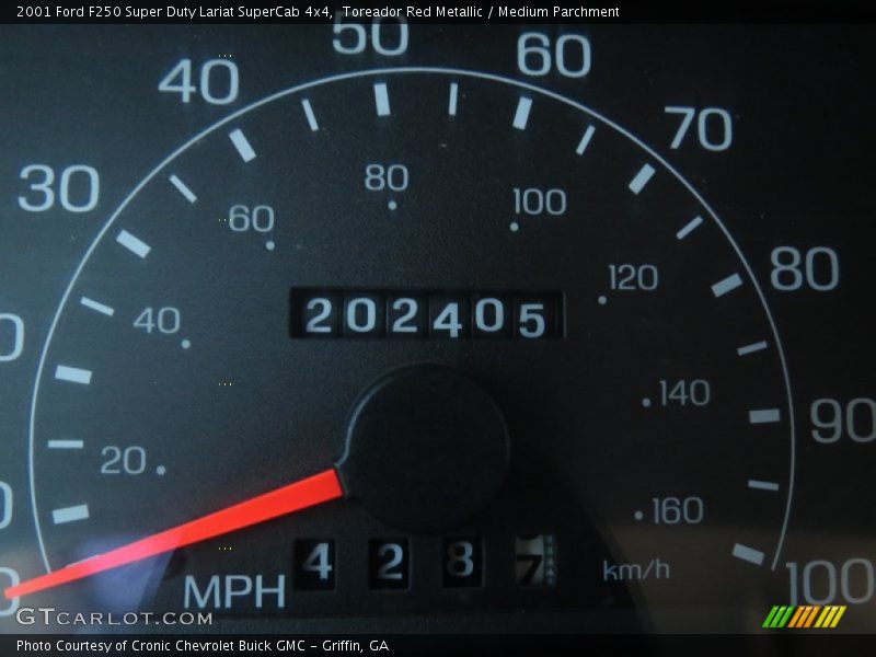 Toreador Red Metallic / Medium Parchment 2001 Ford F250 Super Duty Lariat SuperCab 4x4