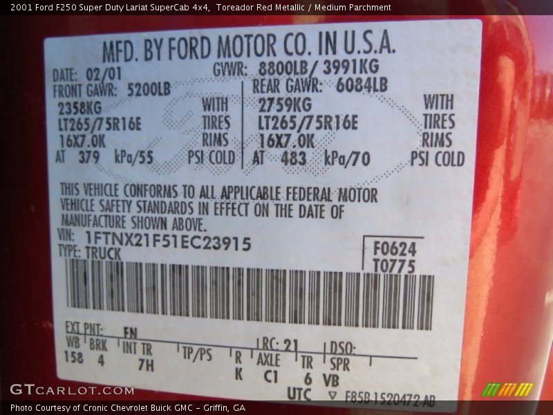 2001 F250 Super Duty Lariat SuperCab 4x4 Toreador Red Metallic Color Code FN