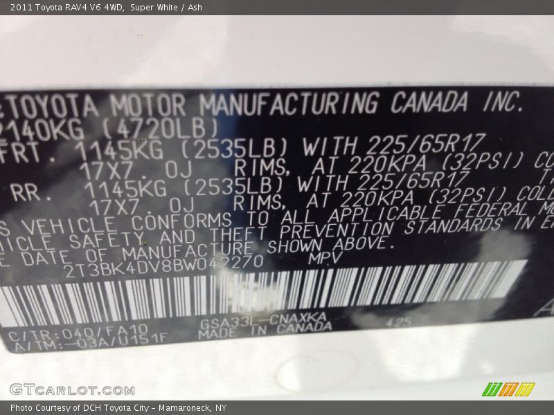 Super White / Ash 2011 Toyota RAV4 V6 4WD