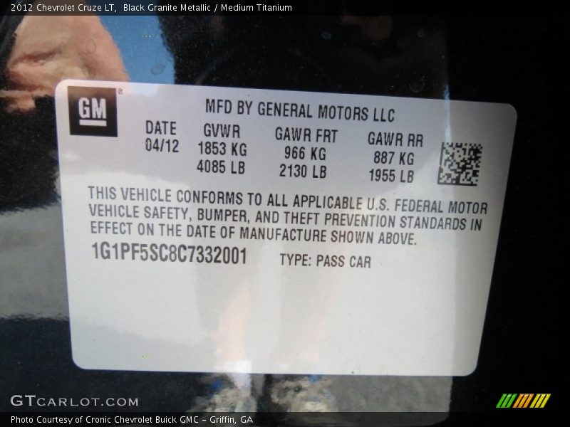 Black Granite Metallic / Medium Titanium 2012 Chevrolet Cruze LT
