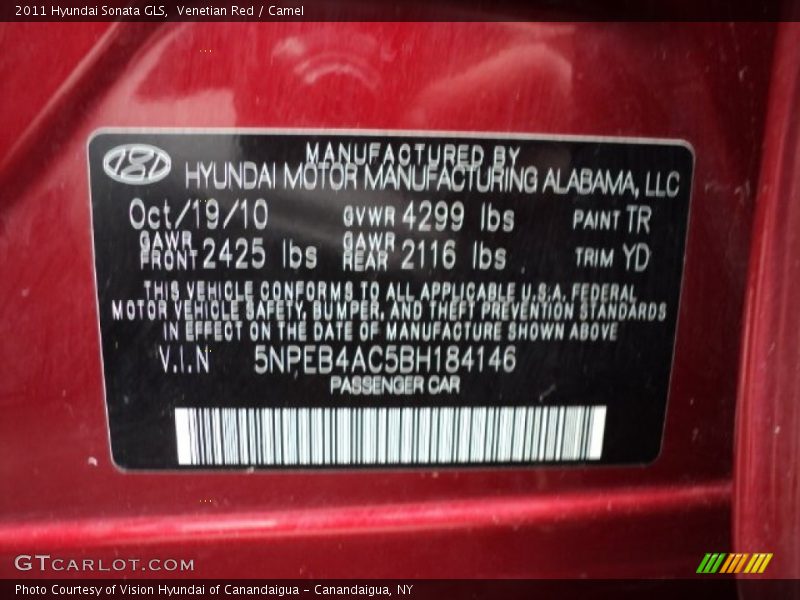 Venetian Red / Camel 2011 Hyundai Sonata GLS