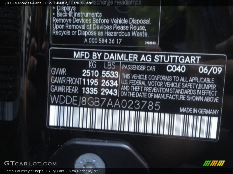 Black / Black 2010 Mercedes-Benz CL 550 4Matic