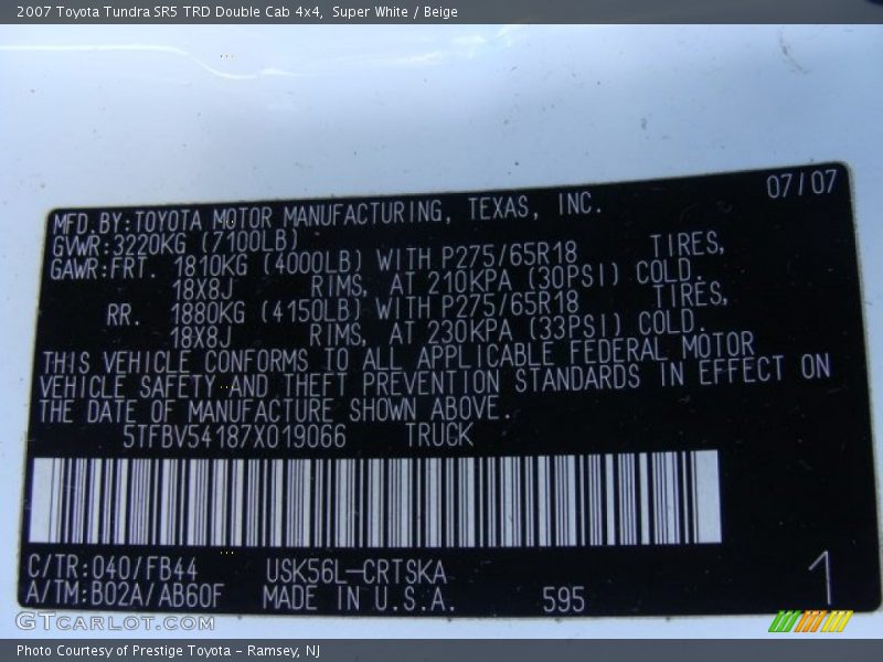 Super White / Beige 2007 Toyota Tundra SR5 TRD Double Cab 4x4