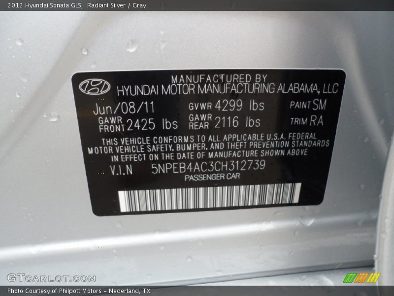 Radiant Silver / Gray 2012 Hyundai Sonata GLS