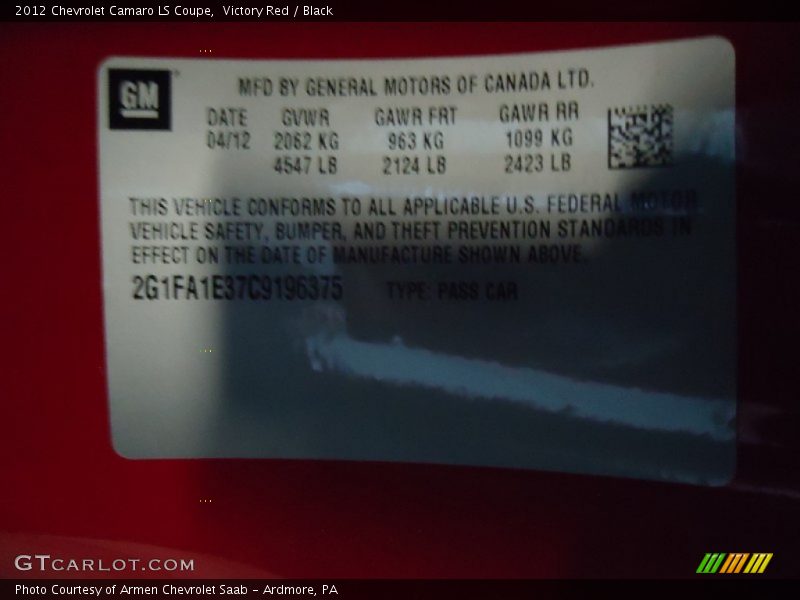 Victory Red / Black 2012 Chevrolet Camaro LS Coupe