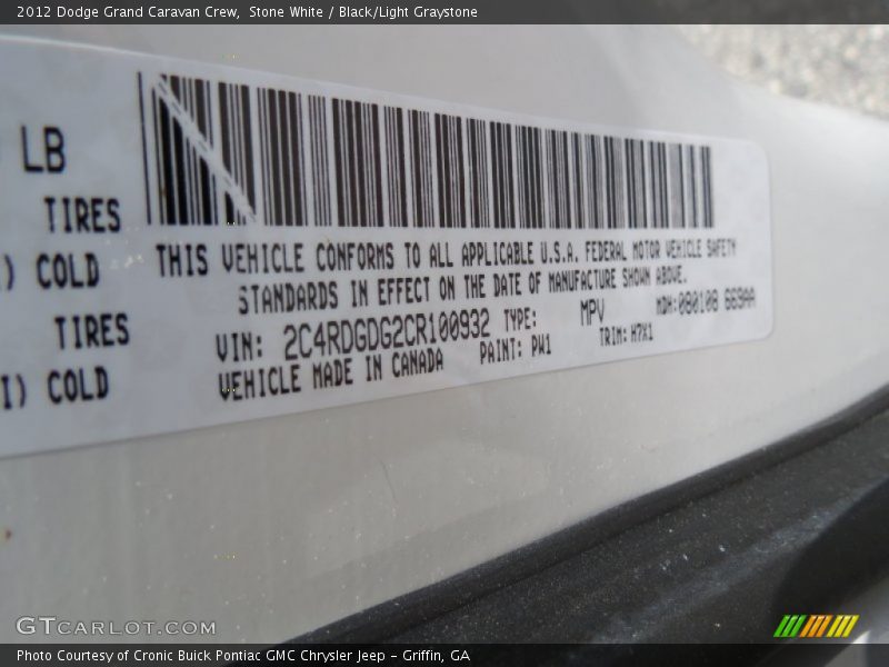 Stone White / Black/Light Graystone 2012 Dodge Grand Caravan Crew