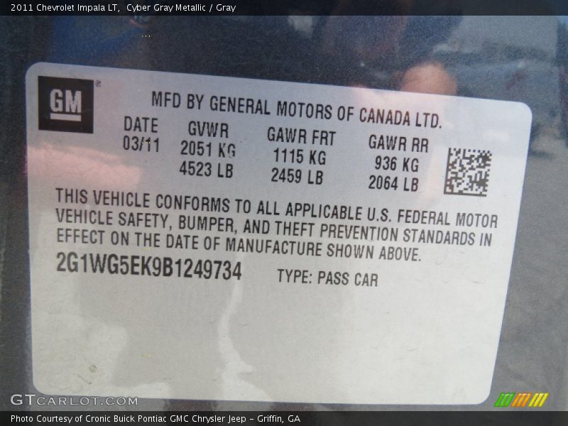 Cyber Gray Metallic / Gray 2011 Chevrolet Impala LT