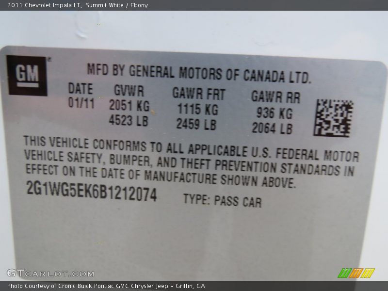 Summit White / Ebony 2011 Chevrolet Impala LT