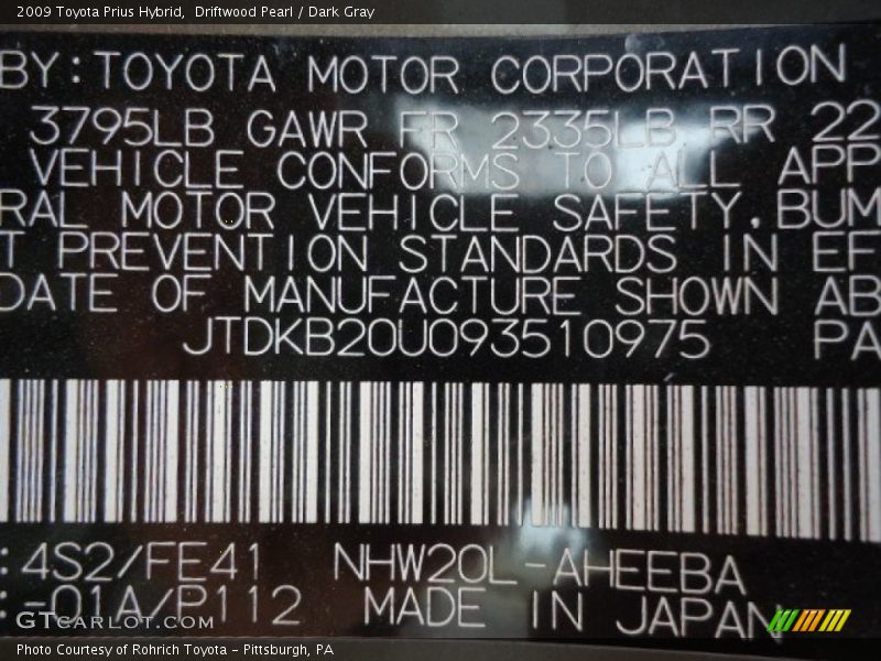 Driftwood Pearl / Dark Gray 2009 Toyota Prius Hybrid