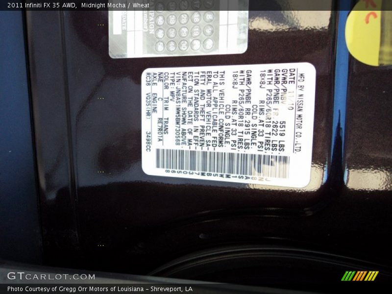 Midnight Mocha / Wheat 2011 Infiniti FX 35 AWD