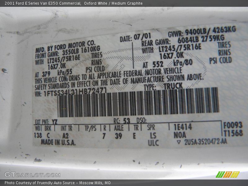 Oxford White / Medium Graphite 2001 Ford E Series Van E350 Commercial
