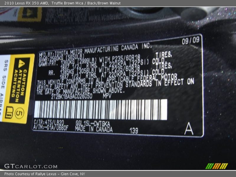 Truffle Brown Mica / Black/Brown Walnut 2010 Lexus RX 350 AWD