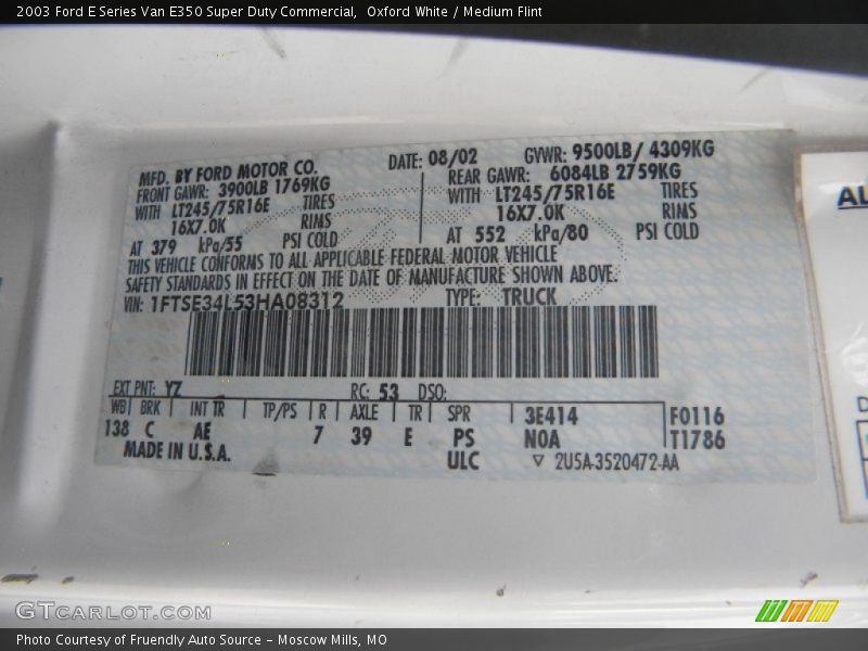 Oxford White / Medium Flint 2003 Ford E Series Van E350 Super Duty Commercial