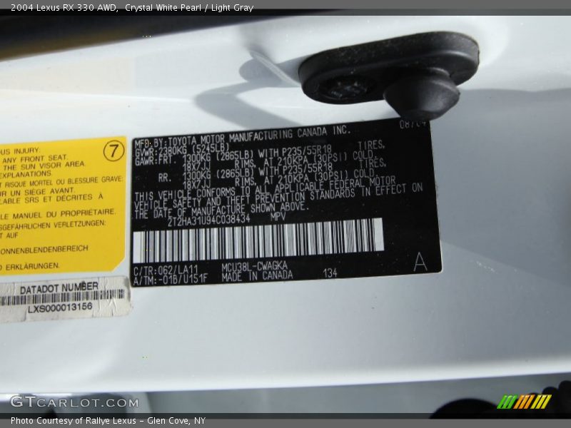 Crystal White Pearl / Light Gray 2004 Lexus RX 330 AWD