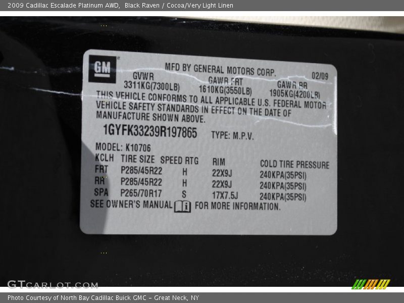Black Raven / Cocoa/Very Light Linen 2009 Cadillac Escalade Platinum AWD
