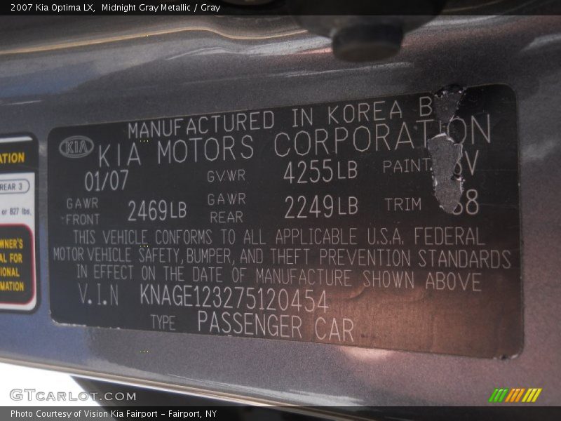 Midnight Gray Metallic / Gray 2007 Kia Optima LX