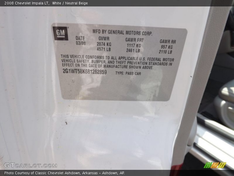 White / Neutral Beige 2008 Chevrolet Impala LT