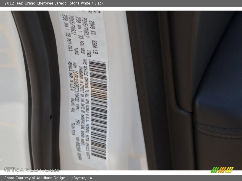 Stone White / Black 2012 Jeep Grand Cherokee Laredo