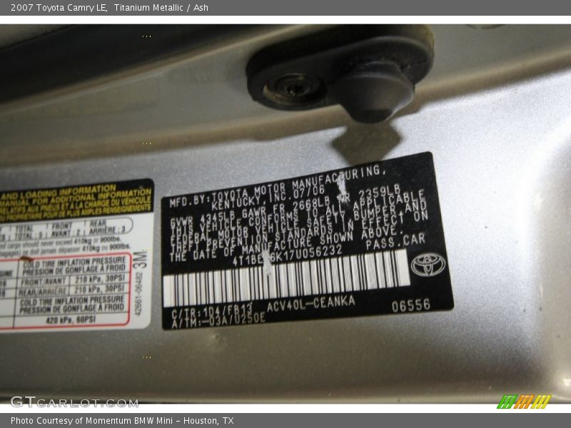 Titanium Metallic / Ash 2007 Toyota Camry LE