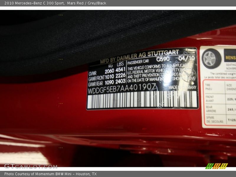 Mars Red / Grey/Black 2010 Mercedes-Benz C 300 Sport