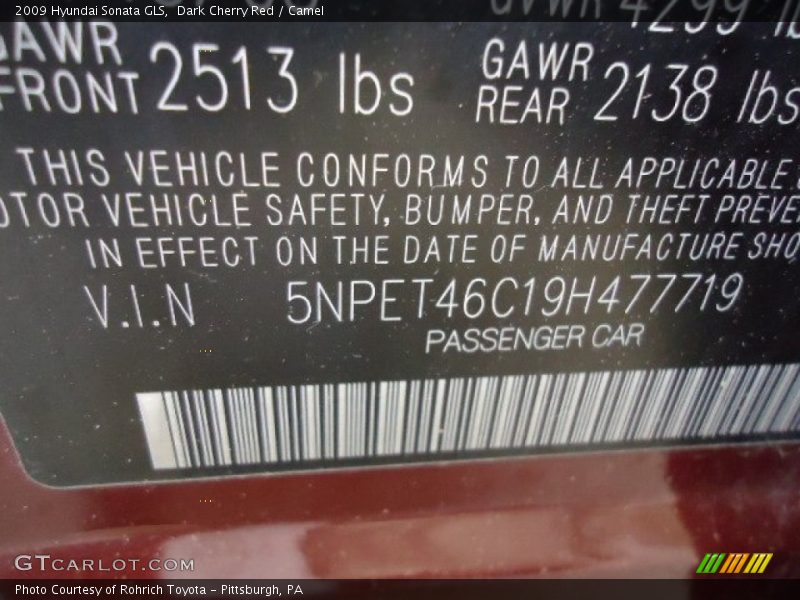 Dark Cherry Red / Camel 2009 Hyundai Sonata GLS