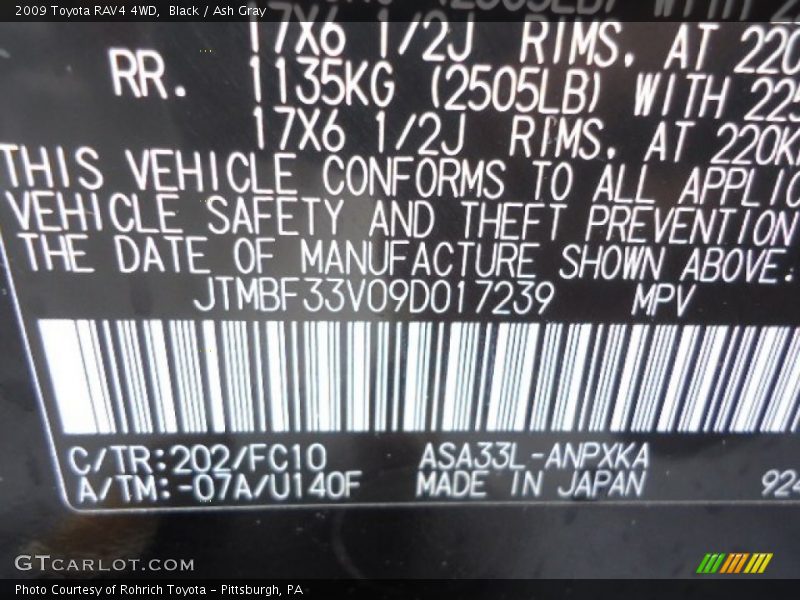 Black / Ash Gray 2009 Toyota RAV4 4WD